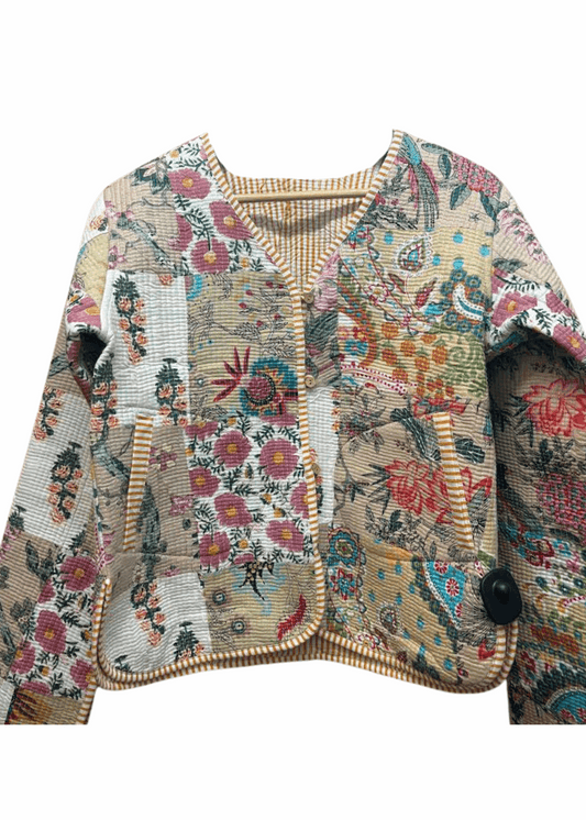 BEIGE QUILTED PATCHWORK JACKET