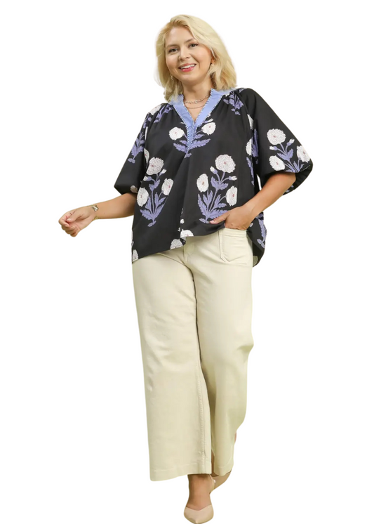 MORGAN TOP - BLACK/LIGHT BLUE MIX