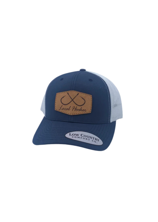 HOOK LEATHER PATCH CAP-NAVY/WHITE