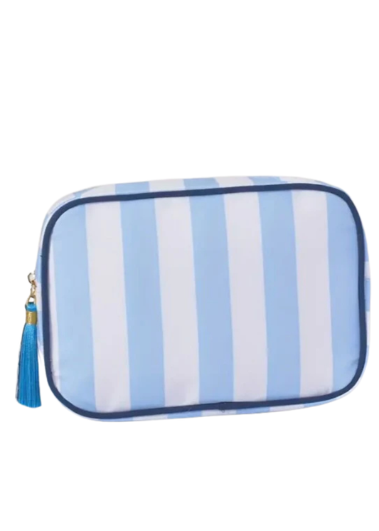 Striped Tassel Zipper Cosmetic Bag - BLUE