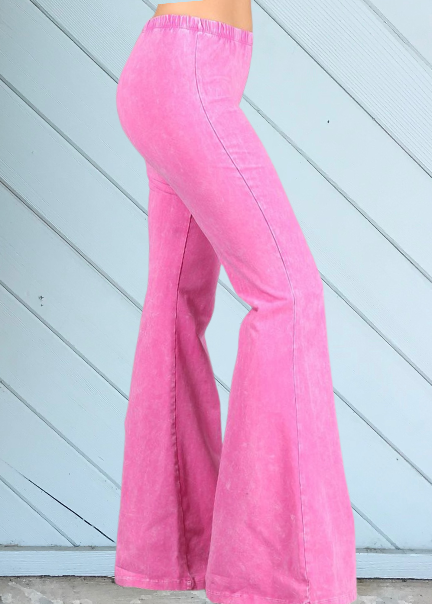 MINERAL WASH BELL BOTTOM-BUBBLEGUM PINK