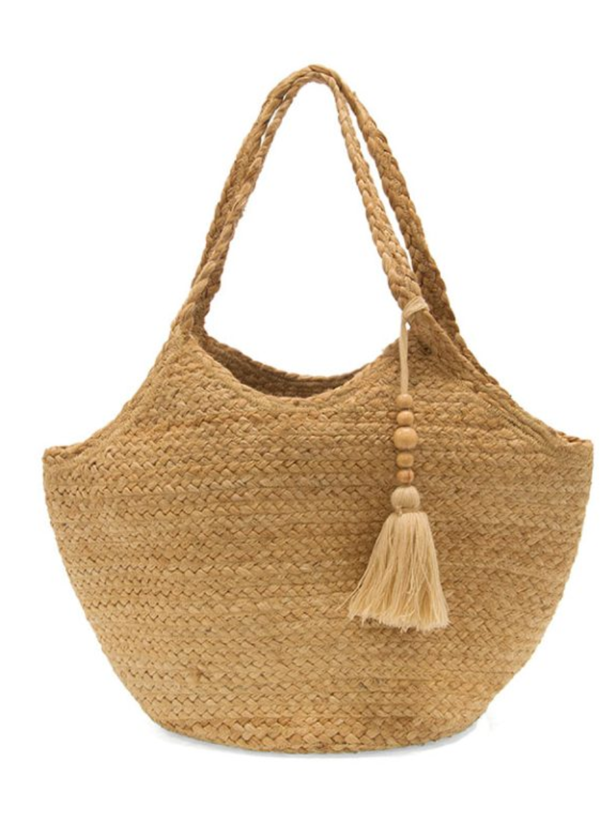 LORELEI JUTE HOBO WOOD BEAD TAS-NATURAL : L