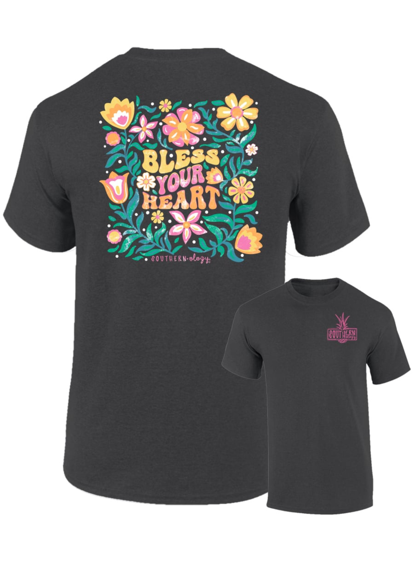 FLOWER POWER BLESS YOUR HEART-DARK GRAY