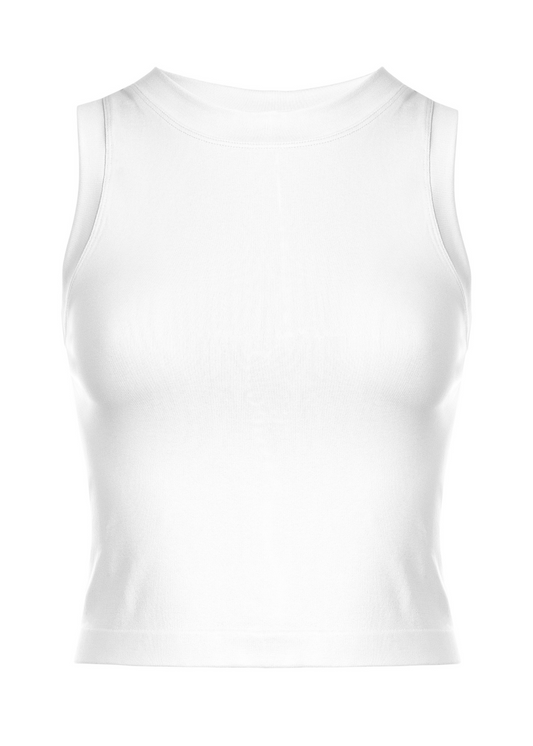 CROPPED SEAMLESS MUSCLE TANK IN WHITE: ONE SIZE