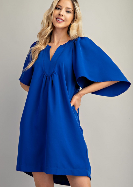 Deena Flutter Sleeve Dress in Royal