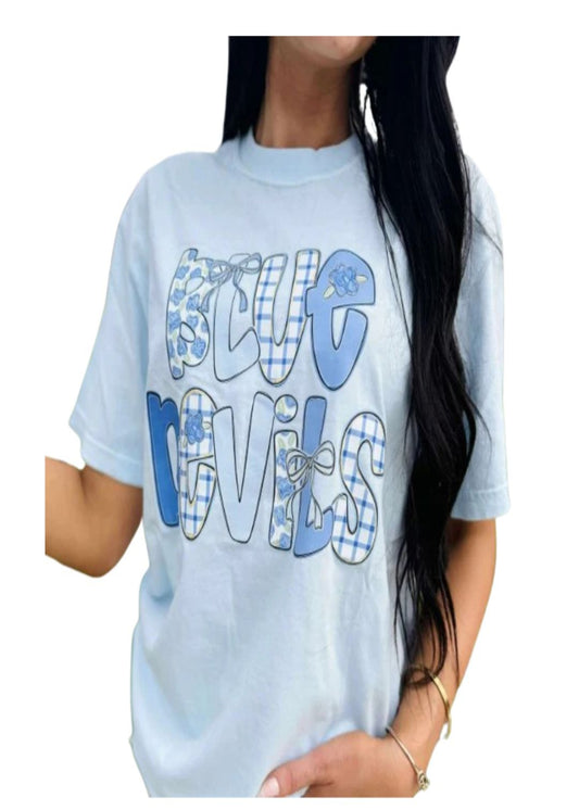 BLUE DEVILS CUSTOM CUTIE HYDRANGEA FONT MASCOT GRAPHIC TEE