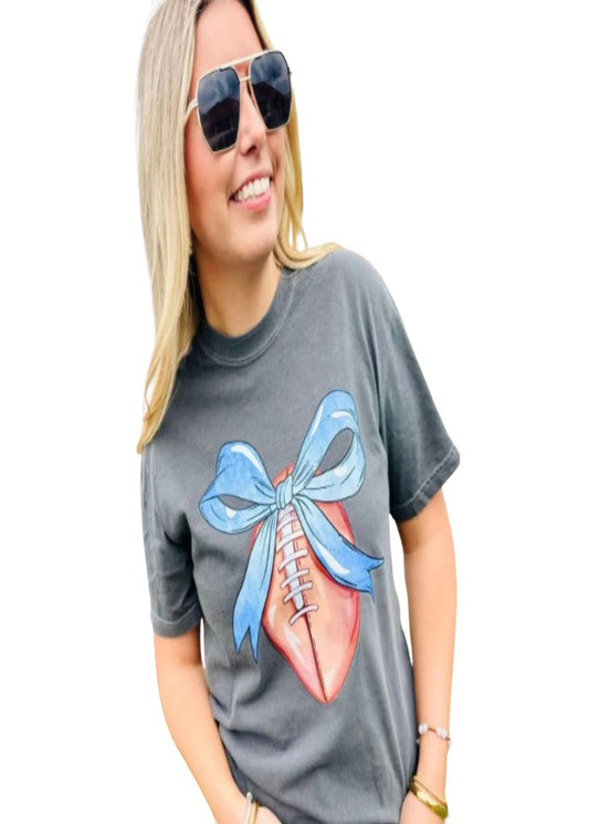 CUSTOM COLOR FOOTBALL BOW GRAPHIC TEE
