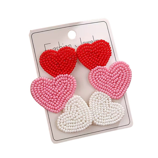 Handcrafted Glass Bead Earrings Heart Design