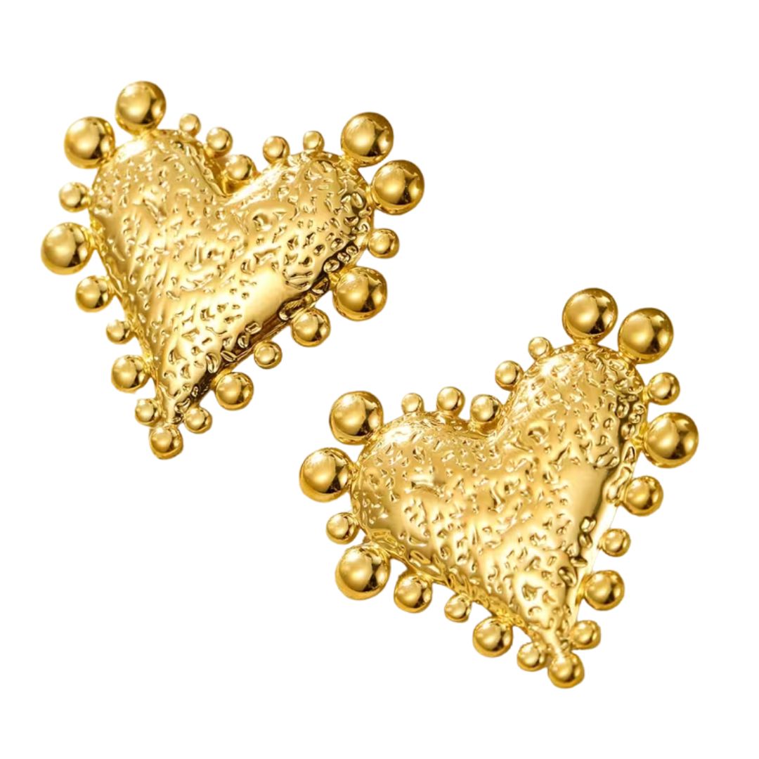 Vintage Golden Heart Stud Earrings
