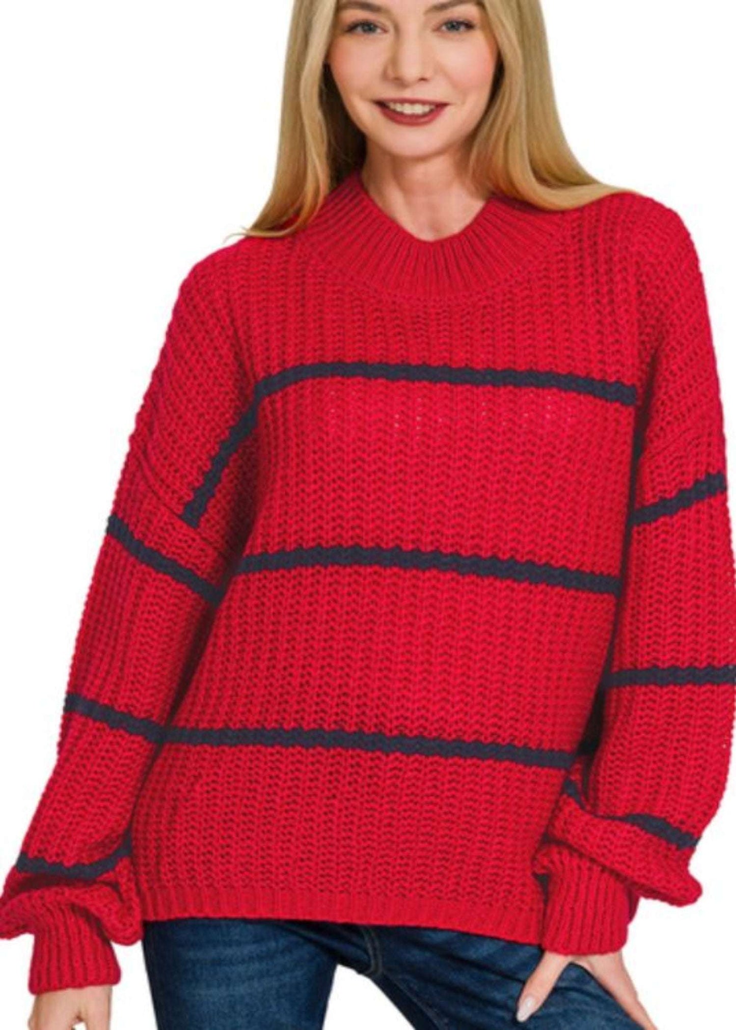 OVERSIZED STRIPED SWEATER - RUBY