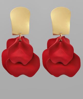 COLOR COATED PETAL EARRINGS - RED