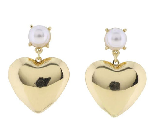 GOLD PEARL HEART EARRING WITH PEARL CIRCLE POST