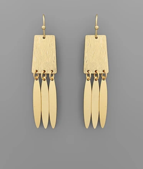TRAPEZOID & MULTI THIN OVAL EARRINGS-WORNGOLD