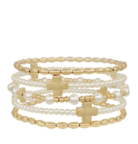 BRACELET STACK - GOLD AND PEARLS