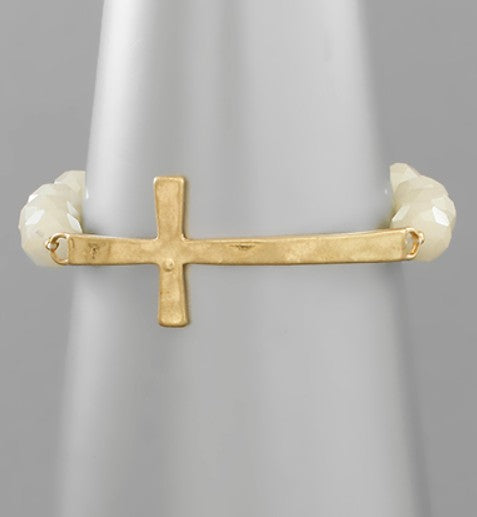 CREAM AND GOLD CROSS RING