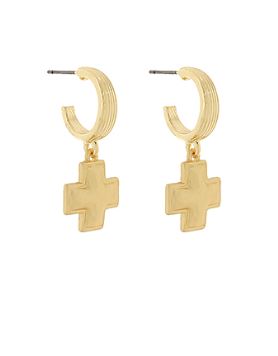 TEXTURED CROSS DANGLE EARRINGS - GOLD