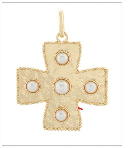 60MM CROSS STONE CHARM - CREAM/GOLD