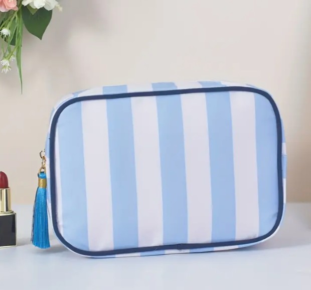 Striped Tassel Zipper Cosmetic Bag - BLUE