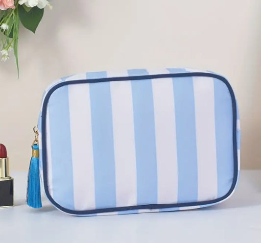 Striped Tassel Zipper Cosmetic Bag - BLUE