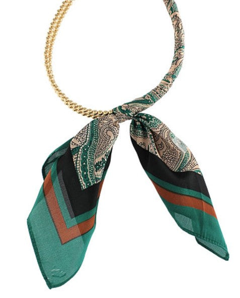 TEAL AND BROWN SCARF WRAPPED NECKLACE