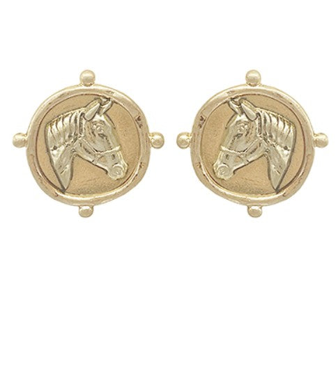 VINTAGE STYLE COIN TEXTURED EARRINGS - HORSE
