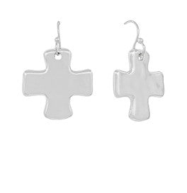 HAMMERED CROSS EARRINGS - SILVER (SMALL)