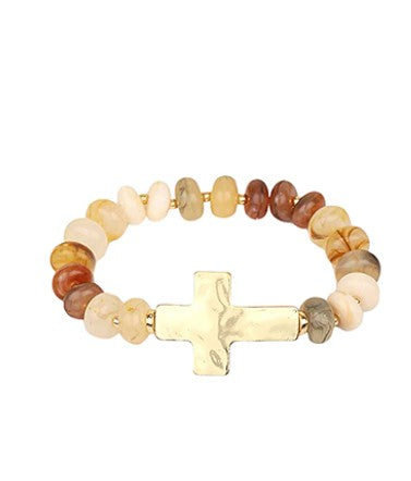 CROSS BRACELET -  Beige/Gold
