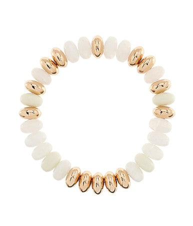 STONE RONDELLE AND METAL BRACELET - WHITE/GOLD
