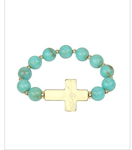 CROSS BRACELET - Turquoise/Gold