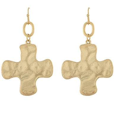 HAMMER CHUNKY CROSS DANGLE EARRINGS