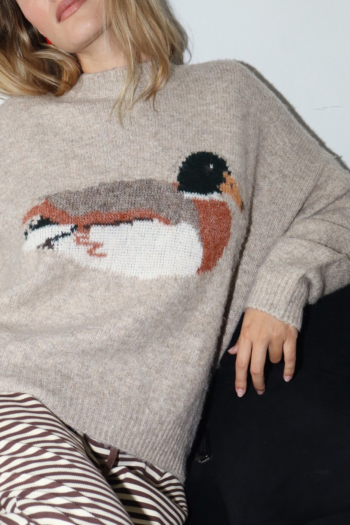 Duck Graphic Knit Sweater - SAND