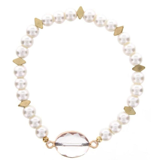 PEARLSTRETCH BRACELET WITH CRYSTAL OVAL