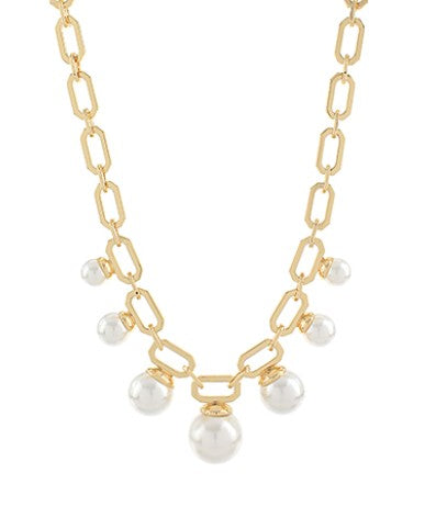 CREAM AND GOLD PEARL OVAL CHAIN NECKLACE
