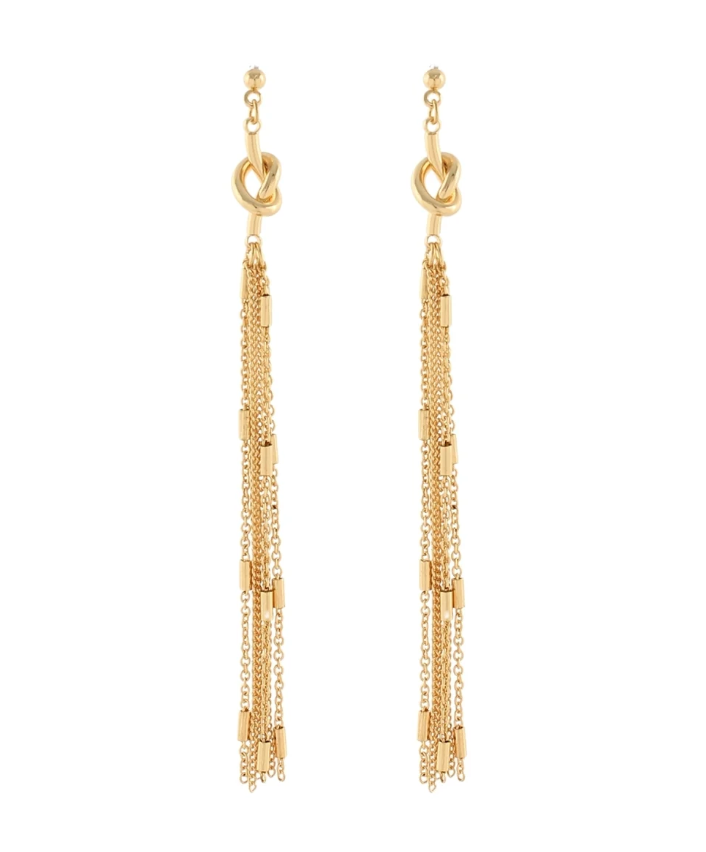 KNOT & FRINGE CHAIN LONG EARRING-GOLD
