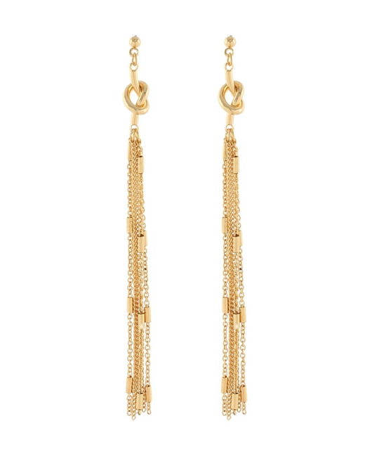 KNOT & FRINGE CHAIN LONG EARRING-GOLD