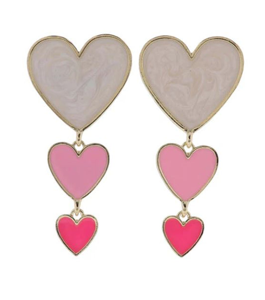 PINK, WHITE ENAMEL HEARTS EARRINGS