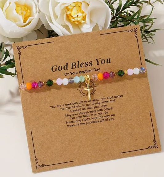 TRIBAL STONE BEAD BRACELET - GOD BLESS YOU