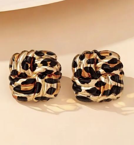 VINTAGE BOHO STYLE LEOPARD PRINT STUD EARRINGS