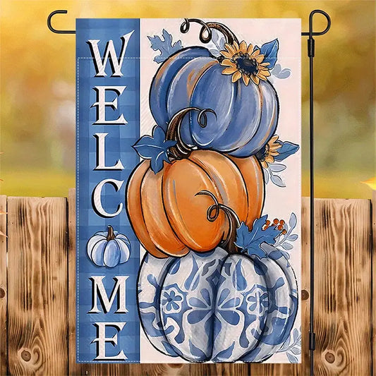 AUTUMN WELCOME GARDEN FLAG - BLUE PUMPKIN FALL