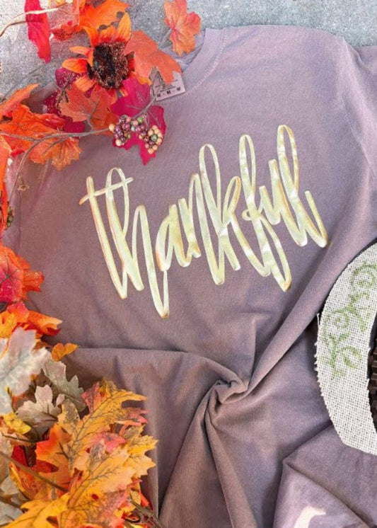 THANKFUL T-SHIRT - GOLD AND ESPRESSO