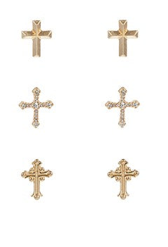 3 LITTLE CROSS EARRINGS - GOLD