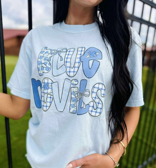 BLUE DEVILS CUSTOM CUTIE HYDRANGEA FONT MASCOT GRAPHIC TEE
