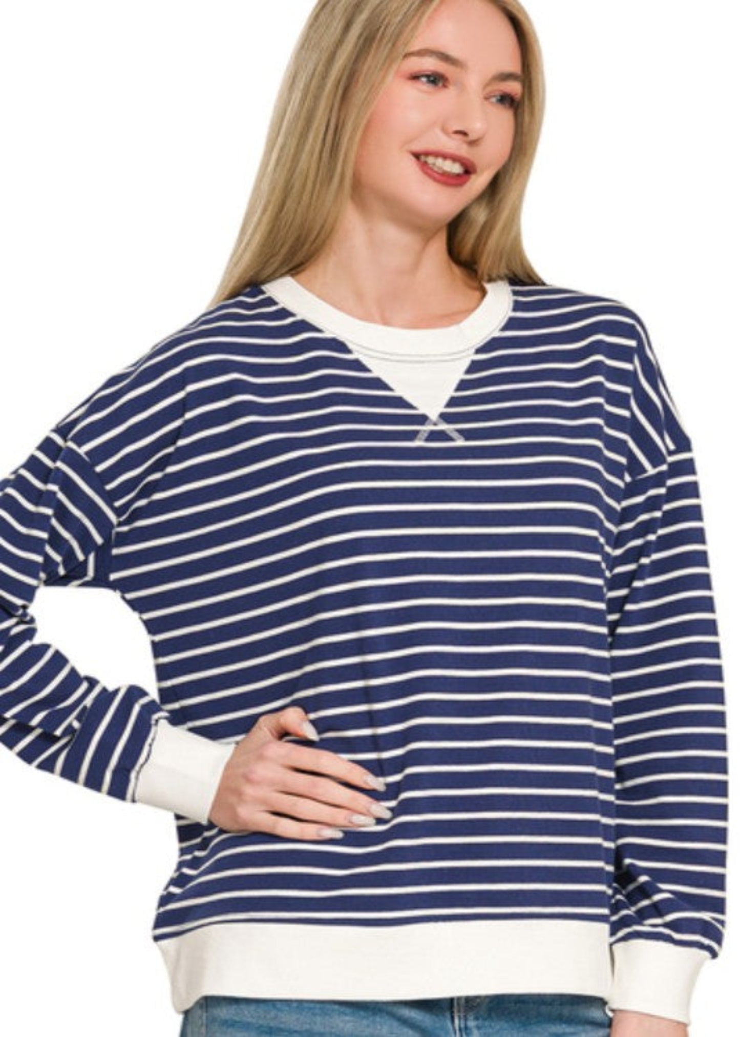 STRIPED PULLOVER - NAVY