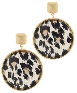 GOLD ROUND LEOPARD EARRINGS