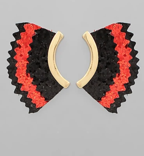 GAME DAY GLITTER WING EARRINGS- RED/BLACK