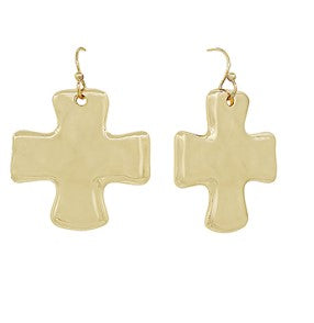 HAMMERED CROSS EARRINGS - GOLD (MEDIUM)