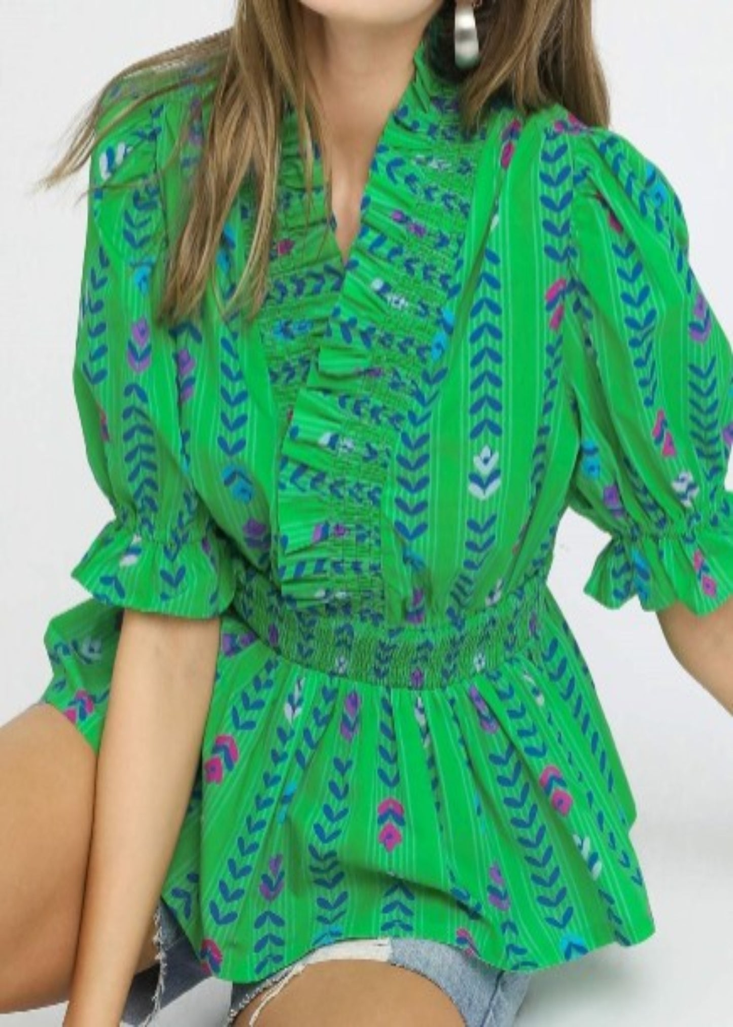 MEREDITH TOP - GREEN MIX