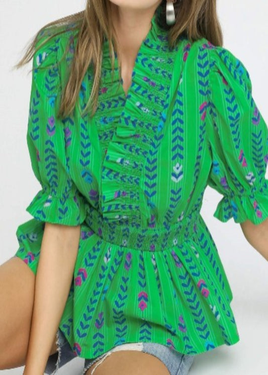 MEREDITH TOP - GREEN MIX