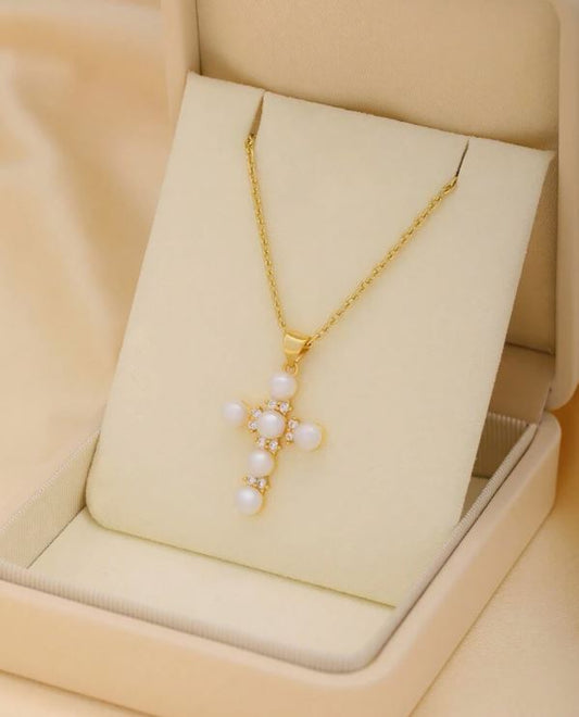 PEARL CROSS NECKLACE PENDANT - GOLD