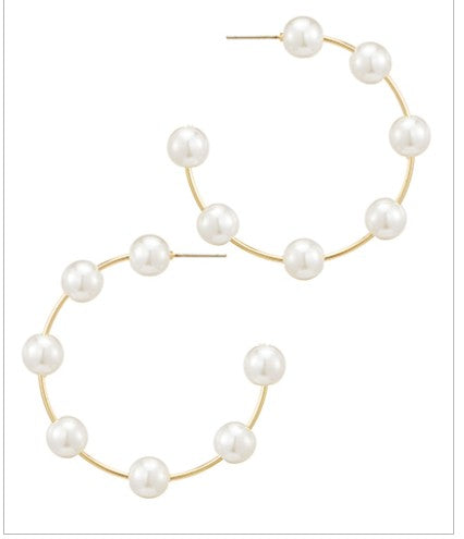 PEARL & METAL OPEN HOOPS - GOLD/CREAM